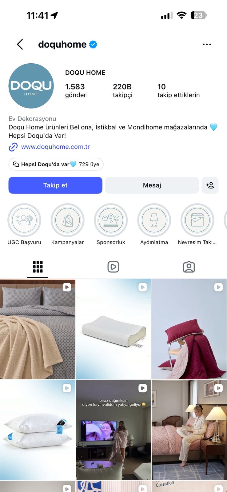 Instagram profil ekranı